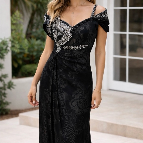 Jovani Black Beaded Evening Dress. Size 8